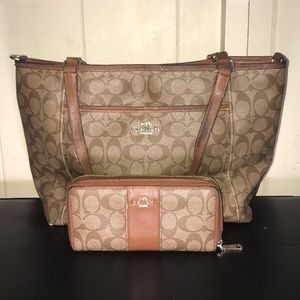 Leather coach bag and leather coach wallet